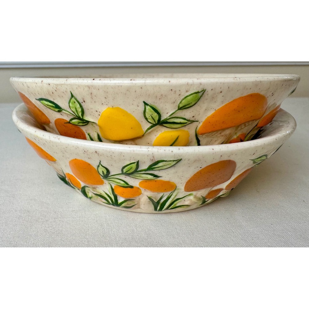 Vintage Arnels Mushroom Relief Ceramic Bowls Set 2 Orange MCM 70s Kitchen Decor - Picture 2 of 9